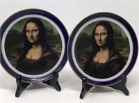 Pair Mona Lisa Golden Crown Da Vinci Plates