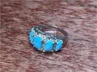 Turquoise 5-Stone Sterling Silver .925 Ring Size 9
