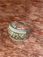 Sterling Silver .925 Golden Diamond Sparkle Ring