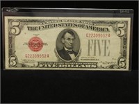$5 1928C RED SEAL NOTE (VF+++)