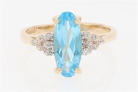 2.70 Ct Blue Topaz Diamond Accent Ring 14 Kt