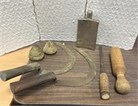 Miscellaneous lot of vintage tools, flask /NO SHIP