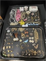 2 Trays Costume Jewelry, Earrings, Necklaces.