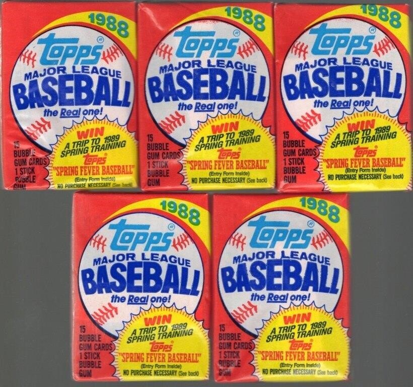5 Count: 1988 Topps Baseball Retail Box Packs. 15