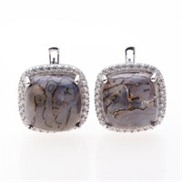 12Mm Dinosaur Bone Cabochon Zircon Earrings