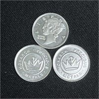 (3)- 1 gram Fine Silver Art Rounds - Assorted