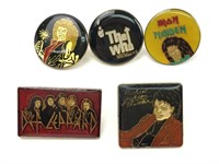 (5) Vintage Band Metal Enameled Pins