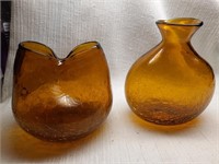 (2) Small Blenko Crackle Glass Vases