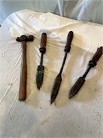 3 Vintage Brass Punches And A Old Hammer.