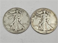 2- 1945 D Walking liberty Silver Half Dollars