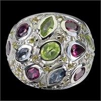 Natural Peridot Rhodolite Sapphire Tanzanite Ring