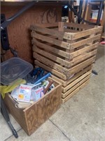 3 Wood Crates, Drill Bits, Chains, Garage Items