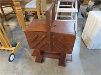 VINTAGE WOOD FOLD OUT SEWING CABINET