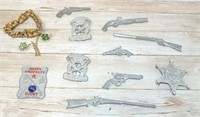 VINTAGE DAVY CROCKETT PINS & PEWTER GUNS