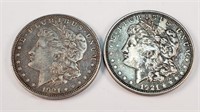 2- 1921-D Morgan Silver Dollars