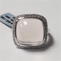 $500 Silver Rose Quartz And Cz(13.23ct) Ring