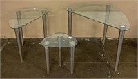 Set of 3 glass corner tables
