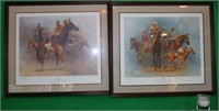 LOT OF 2 FRAMED COLORED LITHOGRAPHS SIGNED FRED