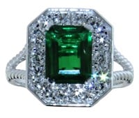 Emerald Cut 3.02 ct Emerald & VS Lab Diamond Ring