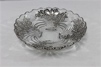 Silver Floral Overlay Glass Dish
