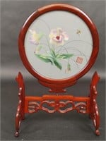 Chinese Silk Screen Embroidered Rosewood Stand