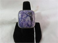 STERLING RING WITH LARGE PURPLE STONE SZ 7.5