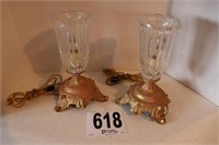 Pair of Brass & Glass Lamps