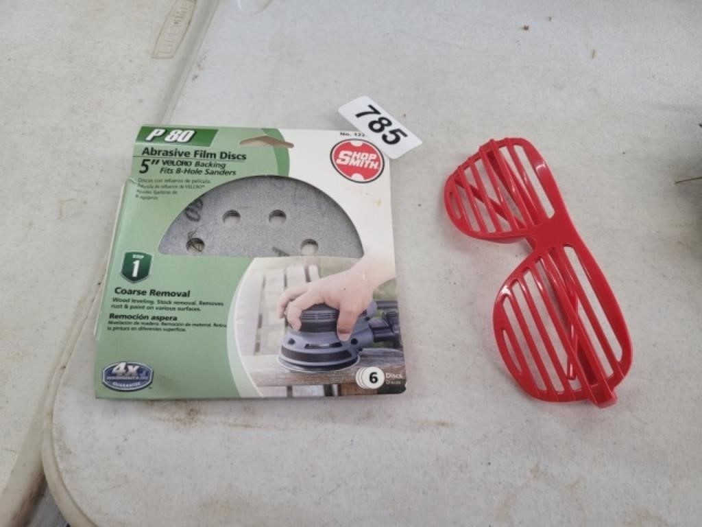 PALM SANDER DISCS AND "UNSAFETY" GLASSES