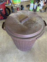 Brown garbage can and content