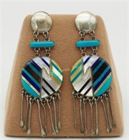 Sterling Silver Turquoise Pearl & Onyx Earrings