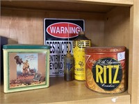 Lot advertising tins & sign