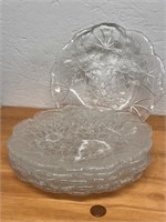 S/6 8" Floral Etched Glass Plates