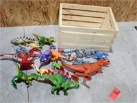 Wooden Crate with Misc Dinosaur Toys & More
