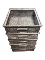 Stack of 5 European Industrial Galvanized Bins