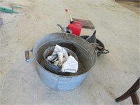 Metal Tub, 2 Pails Oil Pan With Contents