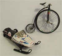 Polaris Snowmobile and vintage style bike toys.