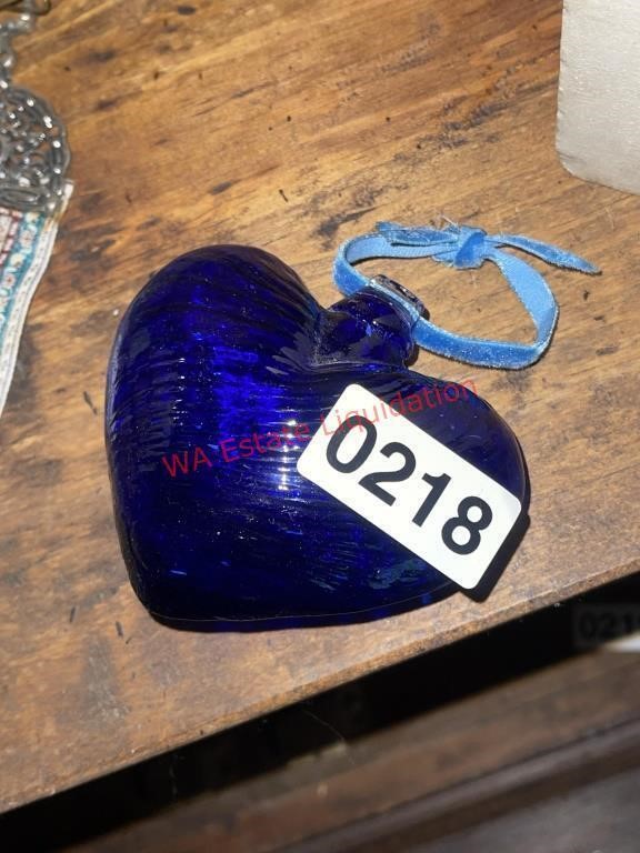 Blue Glass Heart Ornament (living room)