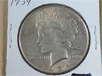 1934 PEACE SILVER DOLLAR, RAW COIN