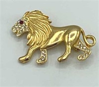 Vintage Gold Tone Rhinestone Lion 2” Brooch