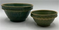 2 Antique 'Yellow Ware' Green Mixing Bowls