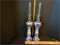 Vintage Ironstone Blue Willow Kerosene Oil Lamps