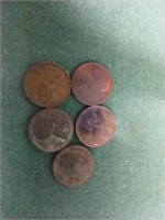 1942, 1945 S, 1944, 1945 and 1953 D wheat pennies