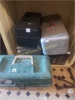 Five  assorted tackle or tool boxes
