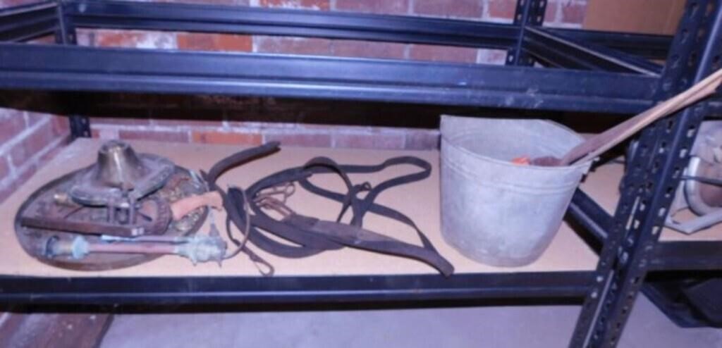 Galvanized bucket - coal shovels - leather belts
