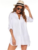 Hotouch White Linen Shirts Cotton Shirt Dress for