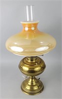 Vintage Rayo Brass Table Lamp W/ Amber Shade.
