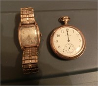 art deco gold filled wristwatch & Elgin pocket