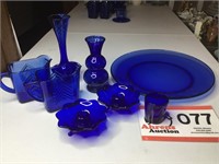 Blue Glassware as Displayed (8 Pieces)