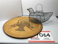 Wooden Platter and Wire Chicken Basket
