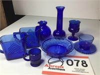 Blue Glassware as Displayed (9 Pieces)